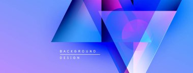 Soyut geometrik şekiller, canlı mavi mor gradyanlar, modern tasarım. Arkaplan özellikleri katmanlı üçgenler, daire ögeleri.