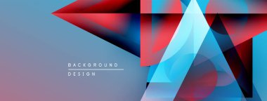Soyut geometrik şekiller çakışıyor. Mavi, kırmızı, beyaz renkler tasarıma hakim. Minimum metin arka plan tasarımı okur. Modern estetik.