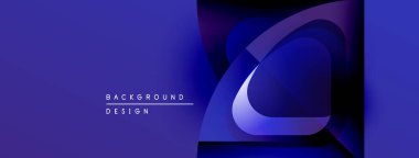 Soyut tasarım katmanlı şekiller, canlı mavi renkler, modern estetik. Metin elemanları mevcut olan minimalist bileşim.