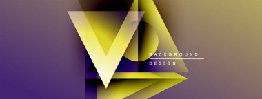 Mor gradyanın üzerinde soyut sarı dizayn. Geometrik şekiller dinamik görsel etki yaratır. Metin arka plan tasarımı okur. Modern estetik.