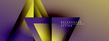 Soyut geometrik tasarım. Mor, altın renkleri katmanlı şekiller yaratır. Metin elemanlı modern arkaplan. Minimalist estetik.