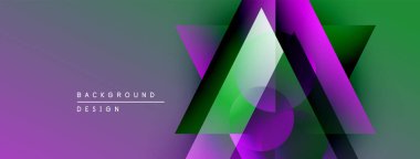 Soyut geometrik şekiller örtüşüyor, canlı mor ve yeşil renkler yaratıyor. Modern tasarım elementleri dijital sanat, arkaplan dokusu.
