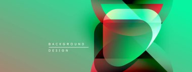 Soyut geometrik şekiller örtüşüyor, canlı renk eğimleri yaratıyor. Modern tasarım pürüzsüz geçişler, dinamik bileşimler içerir.