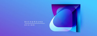 Soyut gradyan tasarımı. Üst üste binen kareler dinamik görsel efekt yaratır. Mavi, mor renkler kompozisyona hakim. Modern estetik.