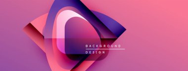 Soyut geometrik tasarım. Pembe, mor renkler dinamik şekil yaratır. Metin arka plan tasarımı okur. Modern görsel element.