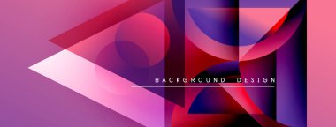 Soyut geometrik şekiller örtüşüyor, canlı mor, pembe, mavi renkler yaratıyor. Arkaplan ve sunumlar için modern tasarım ögesi.