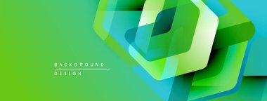 Soyut geometrik tasarım. Canlı yeşil, mavi renkler dinamik katmanlı bir etki yaratır. Çeşitli projeler için modern arkaplan.