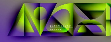 Soyut geometrik tasarım. Canlı mor, yeşil renkler dinamik görsel etki yaratır. Modern biçim, uygun arkaplan ögesi.