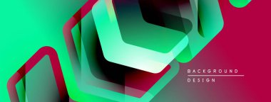 Soyut geometrik şekiller örtüşür, canlı gradyanlar yaratır. Teal, mor, yeşil renkler tasarımda baskın. Modern estetik.