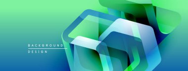 Soyut geometrik şekiller örtüşür, parlak mavi, yeşil eğimler yaratır. Modern tasarım teknoloji, yenilik, akıcılık öneriyor..
