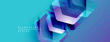 Soyut geometrik şekiller örtüşür, parlak mavi ve mor renkler yaratır. Arkaplan ve sunumlar için modern tasarım ögesi.