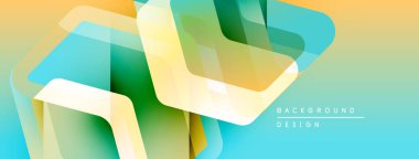 Soyut geometrik şekiller örtüşüyor, canlı renk eğimleri yaratıyor. Sarılar, yeşiller, maviler güzelce harmanlanır. Modern tasarım ögesi.