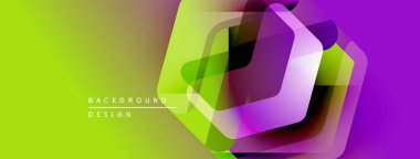 Parlak soyut bir arka plan. Geometrik şekiller örtüşüyor, canlı renk eğimleri yaratıyor. Modern tasarım elemanları dinamik görsel efekt sunar.