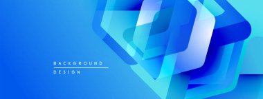 Soyut mavi geometrik şekiller kesişir. Gradyan arkaplan derinlik ve dijital projeler için modern tasarım unsuru oluşturur.