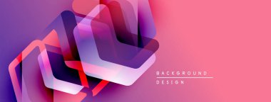 Soyut geometrik şekiller örtüşüyor, canlı pembe, mor renkler yaratıyor. Modern tasarım dinamik ve şık hissettiriyor. Arkaplan yenilik ve teknoloji öneriyor.