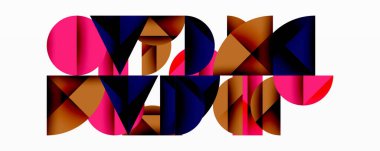 Soyut geometrik bileşim. Şekiller örtüşüyor, dinamik görsel ilgi yaratıyor. Pembe, kahverengi, donanma renkleri tasarımda baskın. Modern estetik.