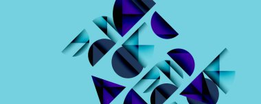 Soyut geometrik şekiller, mavi renkler, açık turkuaz arka plan. Modern tasarım, dinamik kompozisyon, görsel doku.