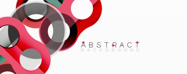 Soyut tasarım üst üste binen daireler, kırmızı renkler, gri aksanlar içerir. Arkaplan ve sunumlar için modern, temiz estetik.