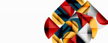 Soyut geometrik bileşim. Şekiller örtüşüyor, dinamik görsel ilgi yaratıyor. Renkler arasında kırmızı, altın, gri, siyah var. Minimalist tasarım.