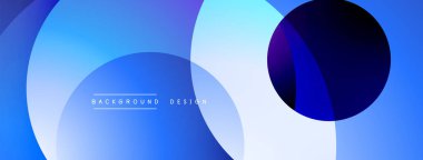 Soyut mavi tasarım, üst üste binen daireler, gradyanlar. Modern estetik, temiz çizgiler, arka planlar ve sunumlar için uygun.