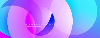 Soyut, enerjik çemberler çakışıyor. Değişik renkler. Mor, mavi, pembe. Arkaplan ve sunumlar için modern tasarım ögesi.