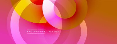 Soyut renkli tasarım. Üst üste binen daireler dinamik değişim etkisi yaratır. Sıcak tonlar baskın, pembeler, portakallar, sarılar pürüzsüz karışıyor. Modern estetik.