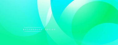 Soyut arkaplan özellikleri üst üste binen daireler, gradyanlar. Turkuaz, yeşil renkler modern, dinamik görsel efekt yaratır. Metin arkaplan tasarımı okur.