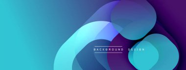 Soyut sıvı şekilleri örtüşür, parlak mavi ve mor renkler yaratır. Arkaplan ve sunumlar için modern tasarım ögesi.