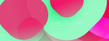 Soyut, enerjik bir arkaplan. Üst üste binen daireler dinamik görsel efekt yaratır. Pembe, yeşil renkler kompozisyona hakim. Modern tasarım ögesi.