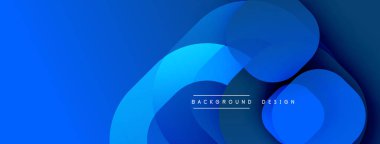 Soyut mavi arkaplan özellikleri üst üste binen yuvarlak şekiller. Gradyan gölgeler derinlik yaratır, modern tasarım ögesi. Metin arkaplan tasarımı okur.