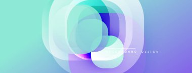 Soyut çemberler çakışıyor, yumuşak eğimler yaratıyor. Turkuaz, mor renkler tasarımda baskın. Modern, temiz estetik. Arkaplan dijital sanatı öneriyor.