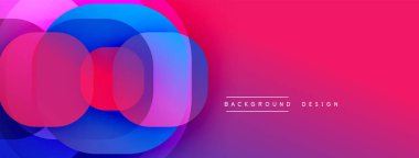 Soyut, enerjik çemberler çakışıyor. Renkler maviden pembeye karışıyor. Arkaplan ve sunumlar için modern tasarım ögesi.