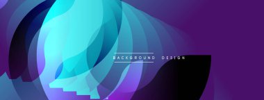 Soyut akışkan şekiller, canlı maviler, morlar dinamik bir zemin oluşturur. Modern tasarım elementleri hareket ve enerji.