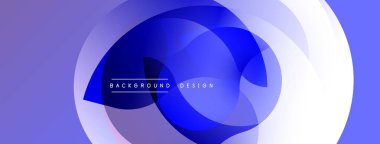 Soyut geometrik şekiller örtüşür, parlak mavi ve mor renkler yaratır. Modern tasarım elementleri teknoloji ve yenilik öneriyor. Yumuşak geçişler görsel cazibe sunar.