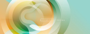 Soyut akışkan şekiller, yumuşak renkler modern arkaplan yaratır. Üst üste binen daireler, gradyanlar hareket ve tasarım ögesi öneriyor.