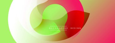 Soyut renkli tasarım. Üst üste binen daireler canlı bir değişim etkisi yaratır. Çeşitli projeler için modern arkaplan.