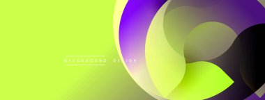 Soyut, enerjik bir arkaplan. Üst üste binen daireler dinamik görsel efekt yaratır. Değişik renkler, kireç yeşili, mor, sarı hediye. Modern tasarım ögesi.