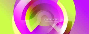 Soyut enerjik tasarım. Dairesel katmanlar pembe, mor ve sarı renklerde harmanlanır. Arkaplan ve sunumlar için modern grafik ögesi.