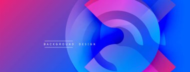Soyut gradyanlar dinamik çemberler oluşturur. Mor, mavi, pembe renkler karışımı. Metin arka plan tasarımı okur. Modern görsel sunum.
