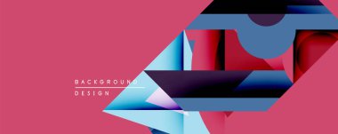 Soyut geometrik bileşim. Üst üste binen şekiller dinamik görsel efekt yaratır. Kırmızı zemin, mavi ve siyah elementleri vurgular. Sancaklar ve sunumlar için modern tasarım uygun.