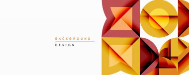 Soyut geometrik tasarım. Sıcak renk paleti baskın gelir, katmanlı şekiller içerir. Forma, dokuya ve görsel dengeye odaklanmış minimalist estetik. Modern arkaplan ögesi.
