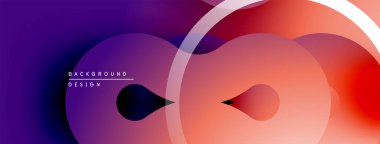 Soyut dizayn özellikleri üst üste binen daireler, mordan turuncuya doğru değişen gradyanlar. Minimalist estetik, modern arkaplan dokusu.
