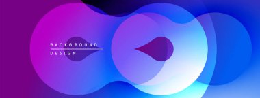 Soyut sıvı şekilleri, canlı mor, mavi gradyanlar. Modern tasarım, pürüzsüz geçişler, dinamik kompozisyon. Minimalist estetik.