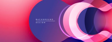 Soyut tasarım özellikleri üst üste binen daireler, gradyanlar. Pembe, mor renkler modern görsel efektler yaratır. Yumuşak geçişler kompozisyona hakim..