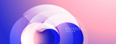 Soyut daireler örtüşüyor, parlak mavi ve pembe gradyan oluşturuyor. Arkaplan ve sunumlar için modern tasarım ögesi.