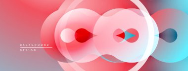 Soyut tasarım özellikleri üst üste binen şeffaf daireler. Renkler kırmızıdan maviye kayar ve dinamik görsel efekt yaratır. Düzen eğimleri kompozisyona hakim.