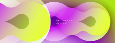 Soyut renkli katmanlar dinamik bileşim yaratır. Pürüzsüz gradyanlar mor, yeşil ve sarı renkleri harmanlarlar. Modern tasarım ögesi.