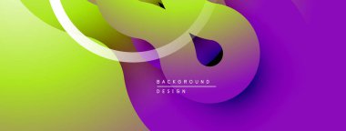 Soyut sıvı şekilleri, canlı gradyanlar. Mor 'a yeşil geçiş. Arka planlar ve sunumlar için modern tasarım öğesi. Düz eğriler dinamik bileşim oluşturur.