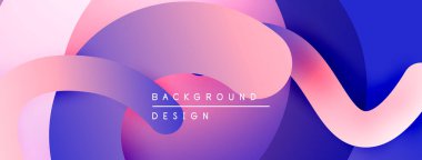 Soyut akışkan şekiller harmanlanır ve canlı gradyanlar oluşturur. Pembe, mor, mavi renkler dizaynda baskın. Modern estetik, pürüzsüz geçişler.