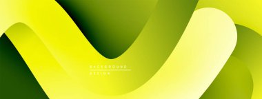 Soyut akış katmanları, canlı yeşiller, sarılar modern zemin oluşturur. Yumuşak eğimler hareketi, derinliği gösterir. Minimalist tasarım.